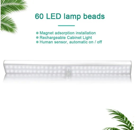 Rechargeable LED motion sensor light strip in three lengths with adhesive back.