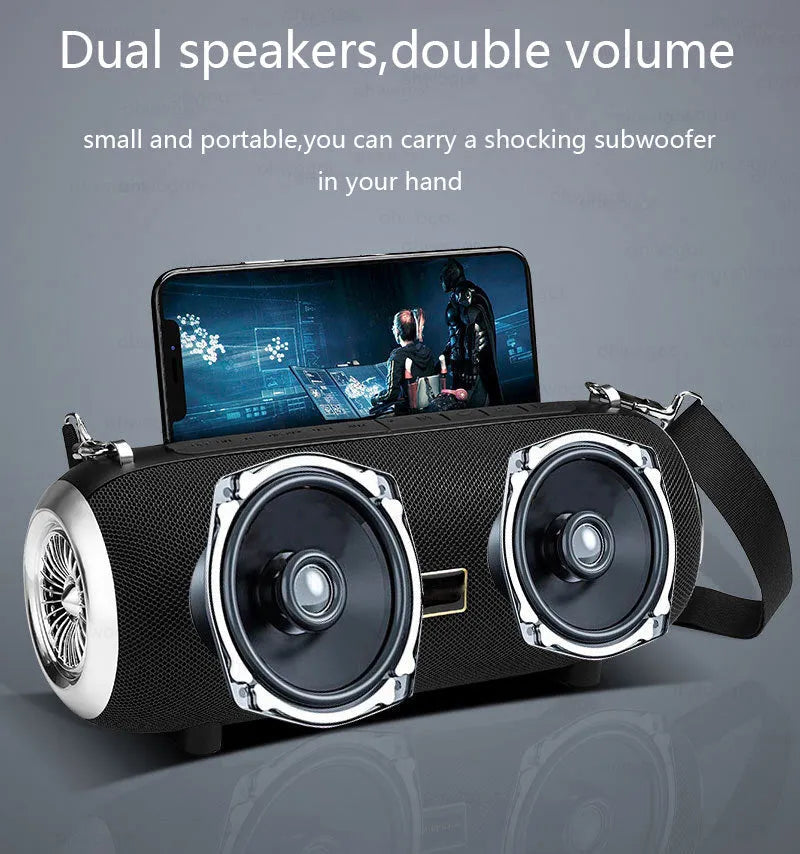 F666 portable Bluetooth speaker in colours black, blue, camouflage, or red with shoulder strap