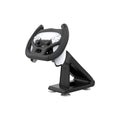 Black ABS plastic gamepad steering wheel bracket with a suction cup mount for mobile phone gaming.