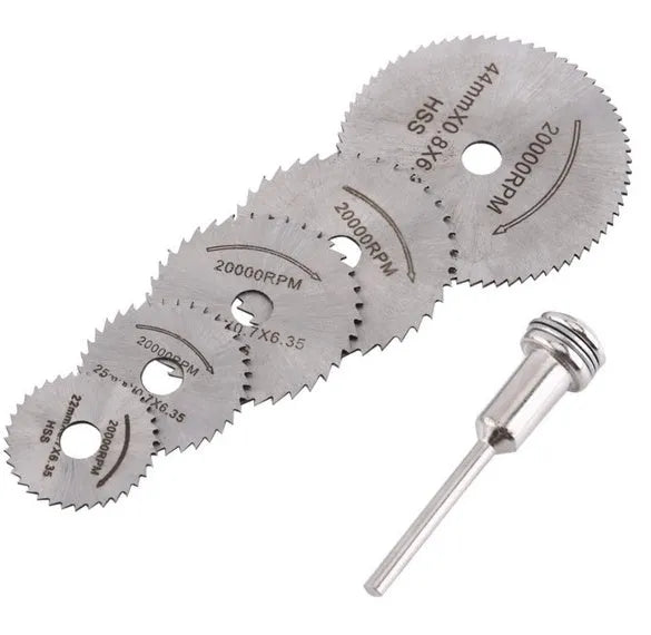 6 piece set of circular saw blades with mandrel for woodworking
