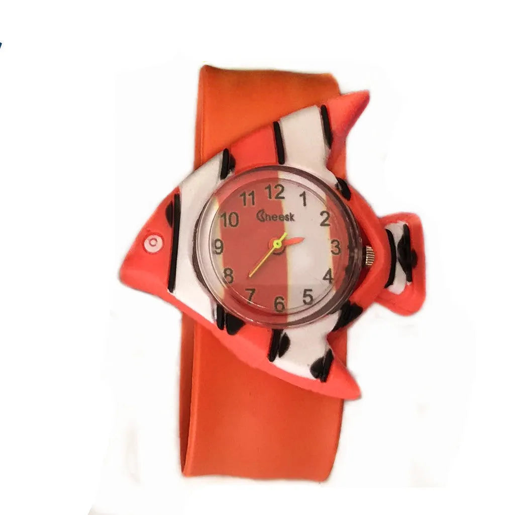 3D cute cartoon kids silicone watch with a 3.6cm face in a Black panda design showing the time on a white background
