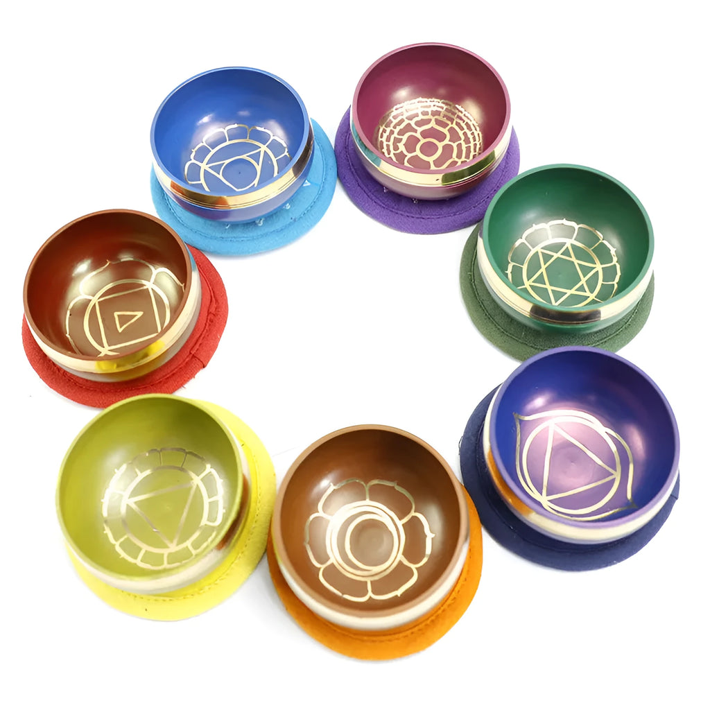 Handmade colourful Himalayan singing bowl meditation instrument measuring 7.8 cm in diameter