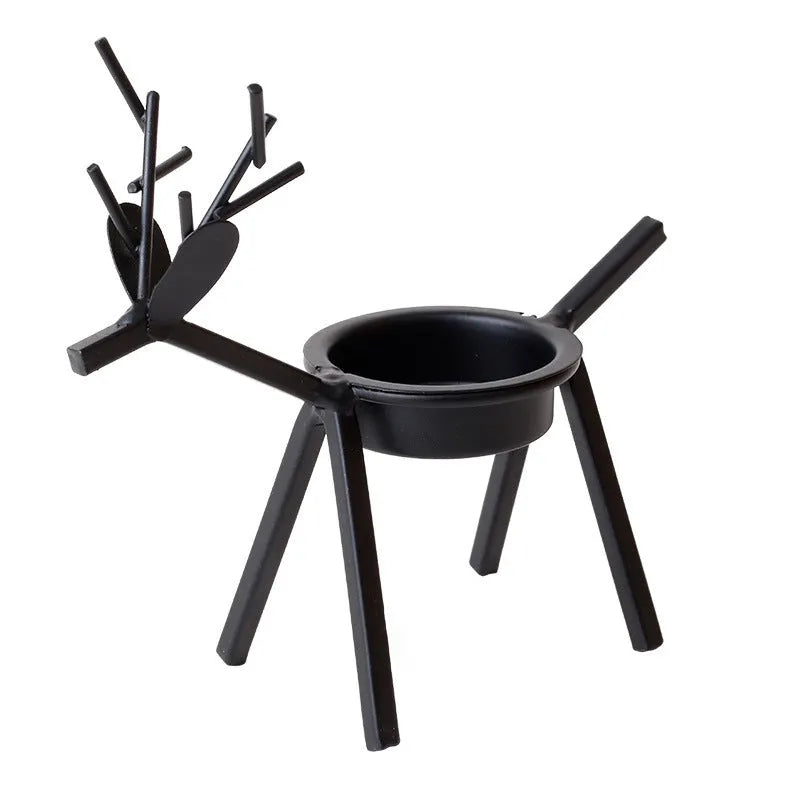 Black iron Christmas deer candlestick holder with elk bracket design
