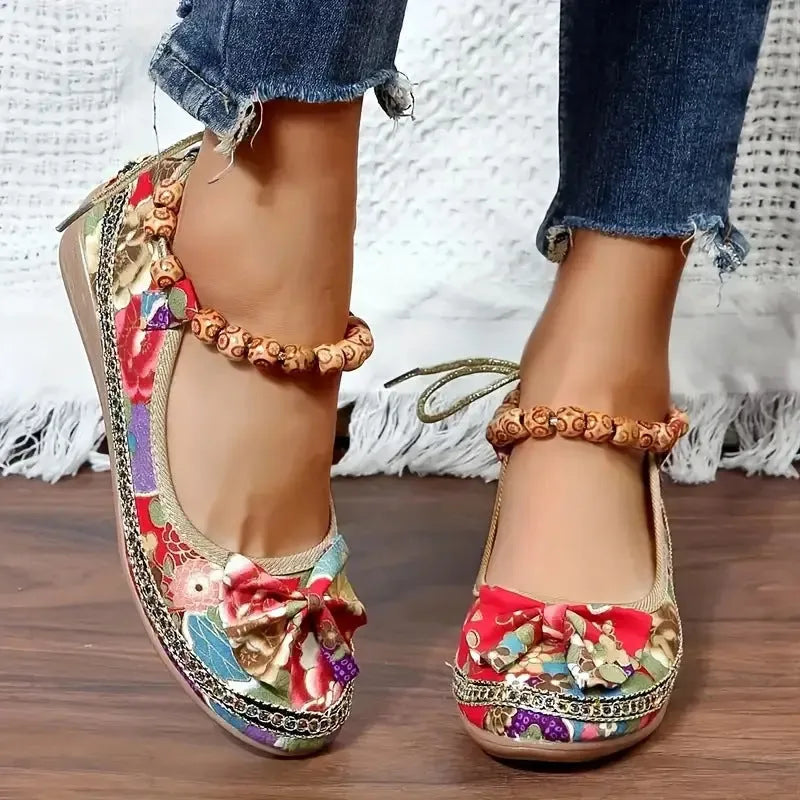 Women's black ethnic platform sandals with cloth upper and elastic band in size display