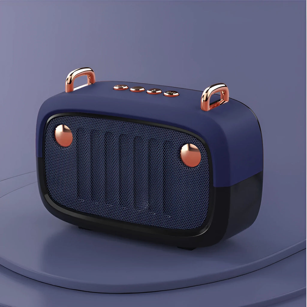 A compact portable Bluetooth mini speaker in one of five colours: black, blue, green, grey, or orange.