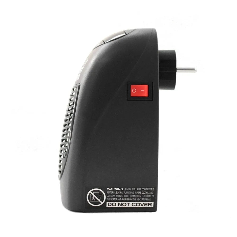 Black mini ceramic electric heater with digital display and rotating three-prong plug