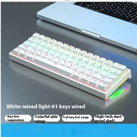 61-key compact mechanical keyboard with blue-white tea switches and wired connection