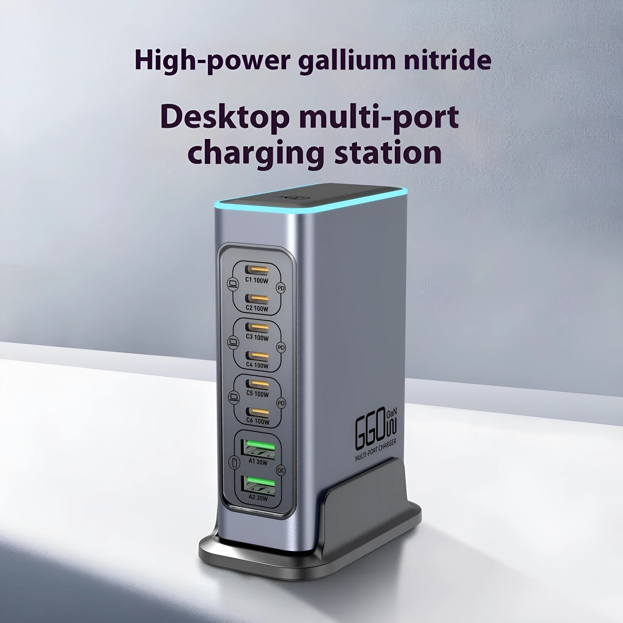 660W Gallium Nitride desktop charger with multiple international plug options