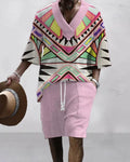 Loose fitting casual short sleeve suit with matching shorts in polyester fabric