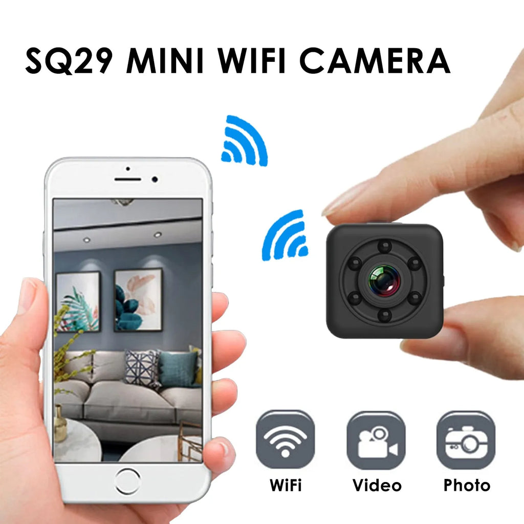 Black SQ29 waterproof sports camera with MicroUSB port and TF card slot