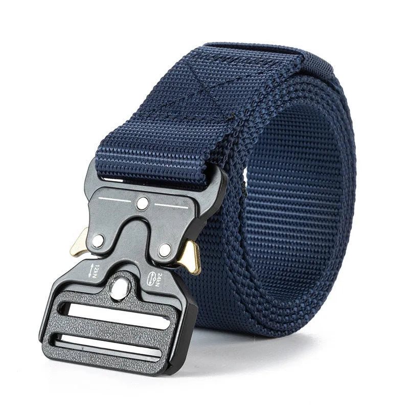 Men's thick canvas tactical belt with an alloy release buckle in Army Green colour