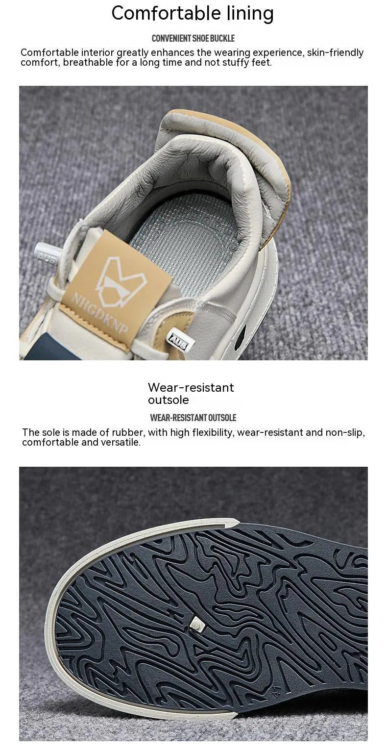 Men's beige low-top sneakers with elastic band closure and mesh lining