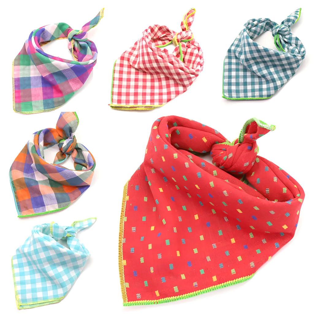 Plaid double sided cotton pet scarf 45x45cm for small dogs and cats