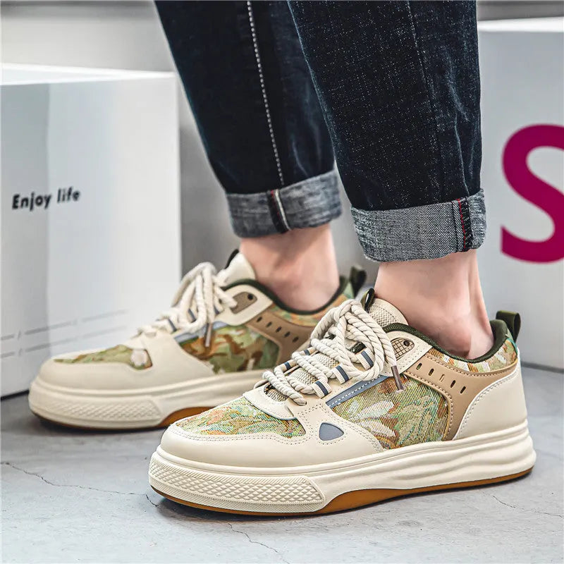 Canvas casual flat heel shoes in Milan green or beige colour options