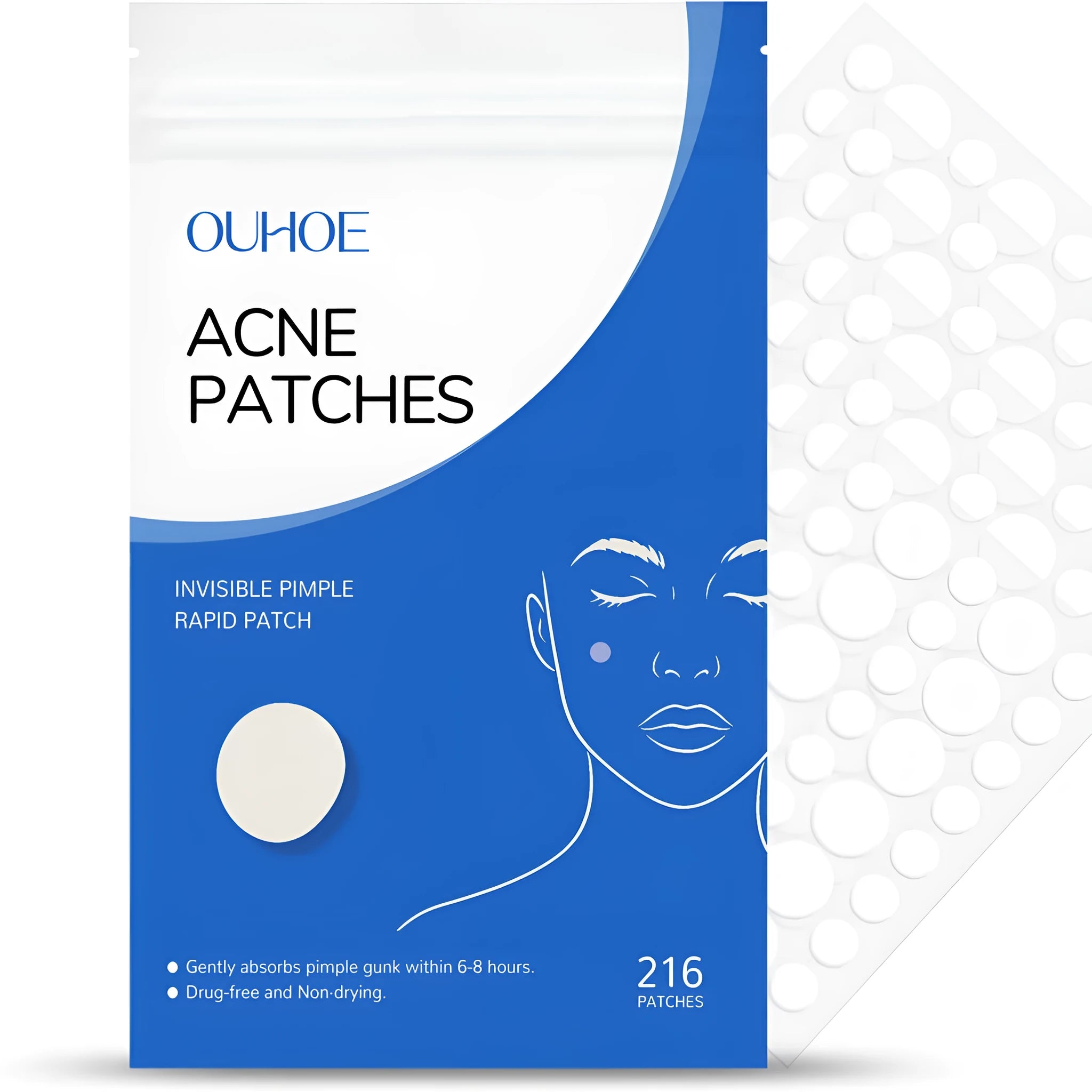 216 piece pack of round hydrocolloid acne patches for spot treatment on skin.
