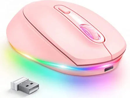 24g lightweight wireless ergonomic mouse for laptops in one of seven colour options, shown with its USB charging cable.