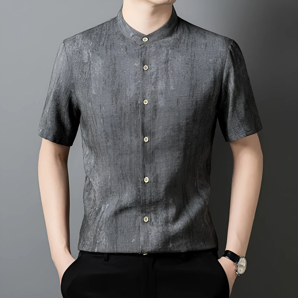 Men's loose linen-style cardigan shirt in chemical fibre blend fabric