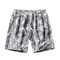 Men's grey camouflage print corduroy athletic shorts with a high waist and straight leg