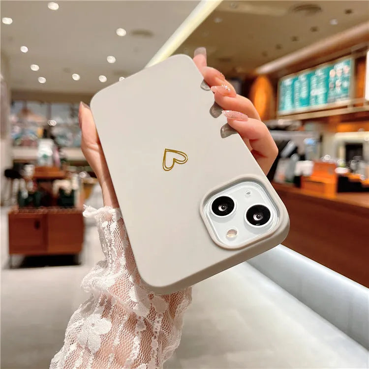 Brown soft silicone iPhone case with love design and minimalist Korean style