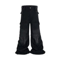 Detachable washed-out cotton overalls in black or blue with multi-pocket design