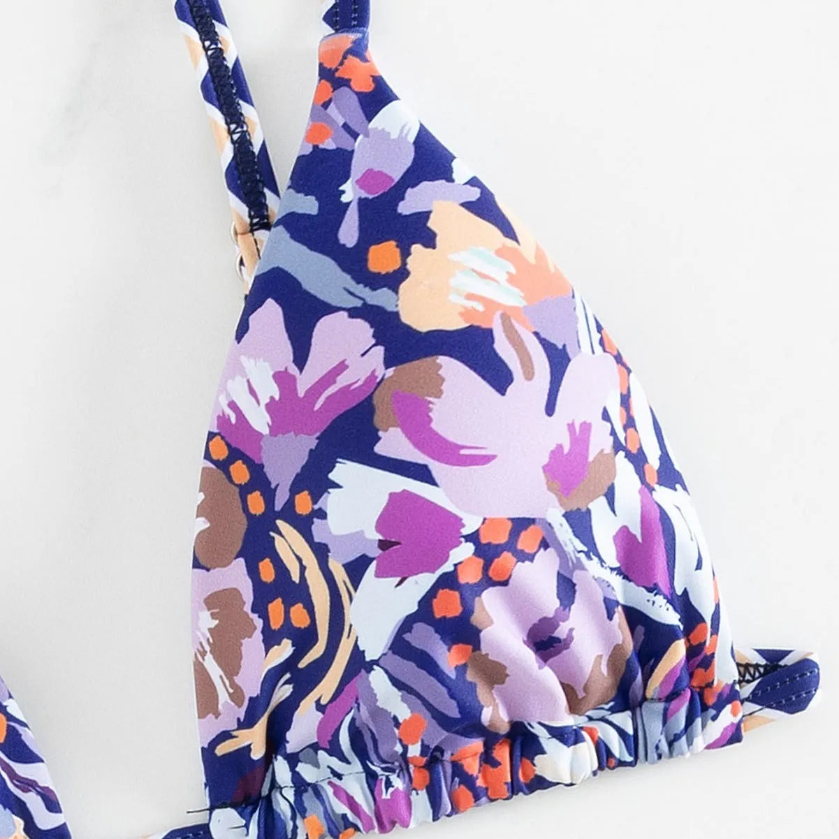 Women's floral print polyester triangle bag style swimsuit with briefs cut