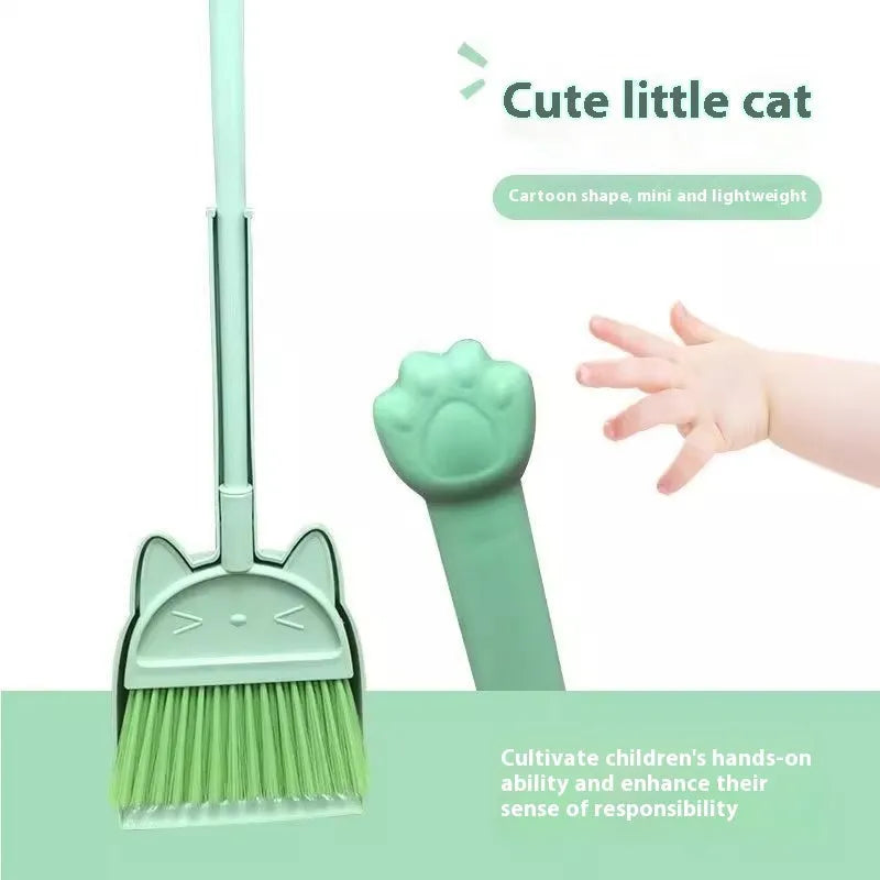 Purple broom and dustpan set with non-stick rotating brush and built-in brush holder