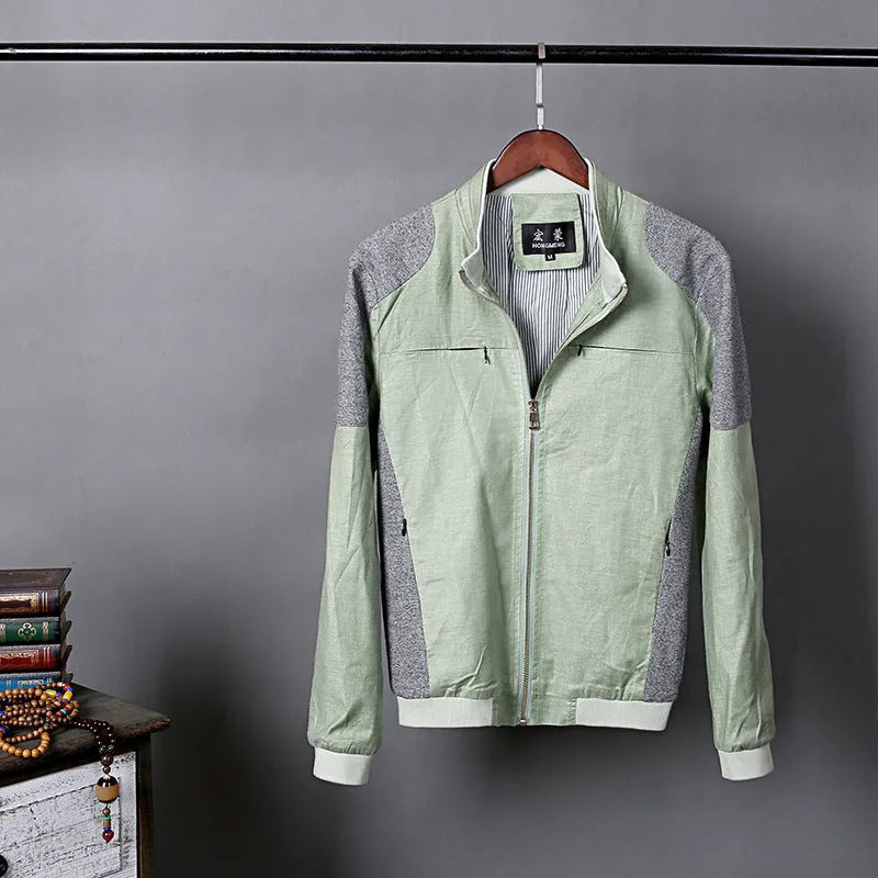 Men's thin cotton linen jacket in regular fit available sizes M to 6XL in heather gray, grass green, or blue colours