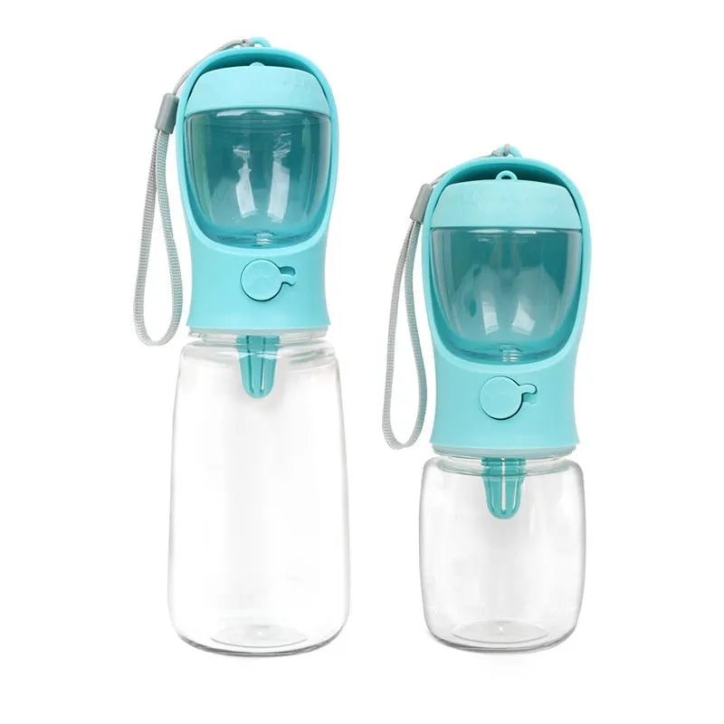 Blue portable dog drinking cup with two-in-one design and split water grain feature