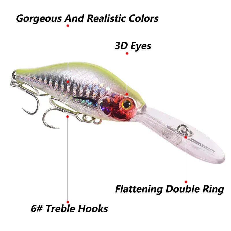 Floating Rock Little Fat Man Mino Lure fishing bait showing 10.5cm length and deep diving long tongue board design