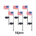 Solar garden flag light with stainless steel pole showing American flag design illuminated by LED