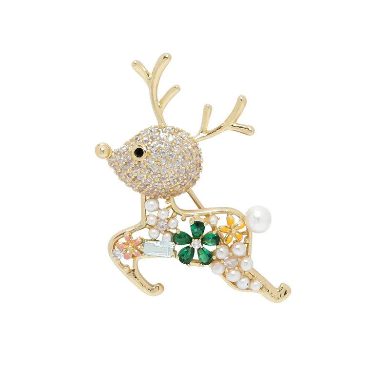 Cute deer alloy brooch with floral shape and cartoon deer in 371 Sika Deer colour
