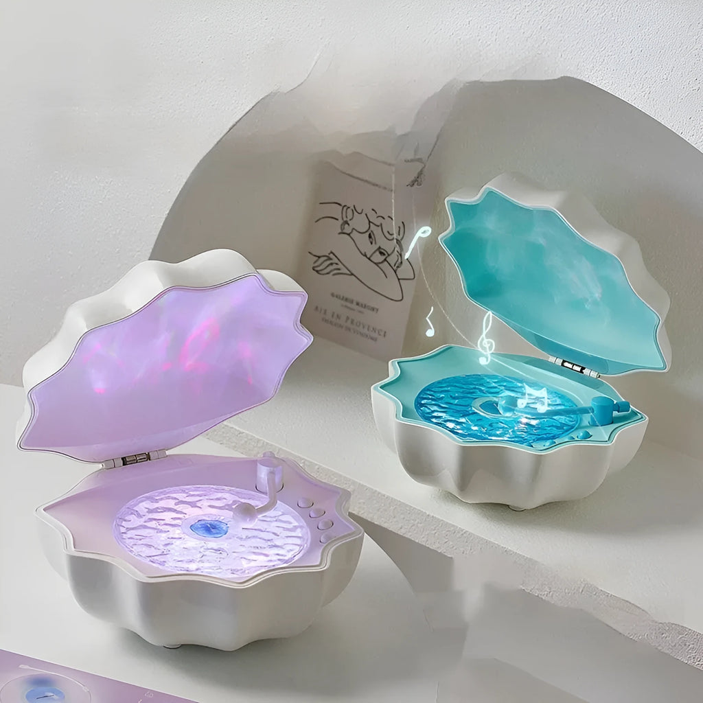 Wireless Bluetooth mini shell light stereo speaker in three colours Aurora Purple Jelly Sea Star Moon White with Wave light