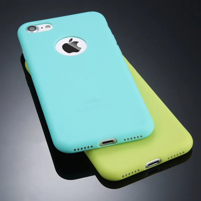 Soft silicone candy colour phone case for iPhone on a plain background, showing colour options.