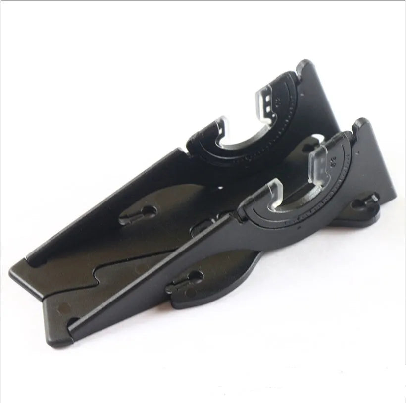 Plastic card style mobile phone holder showing adjustable bracket in multiple colour options