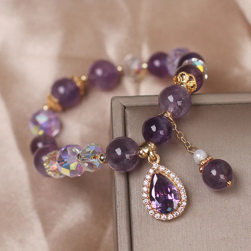 Purple natural amethyst crystal bracelet for women with micro inlay construction.
