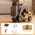 Miniature alloy remote control forklift toy with cargo hook and pallet at 1:64 scale