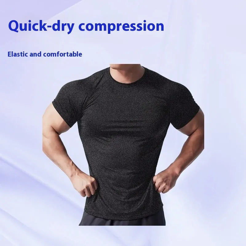 Men's tight stretch quick-drying running t-shirt in polyester fabric