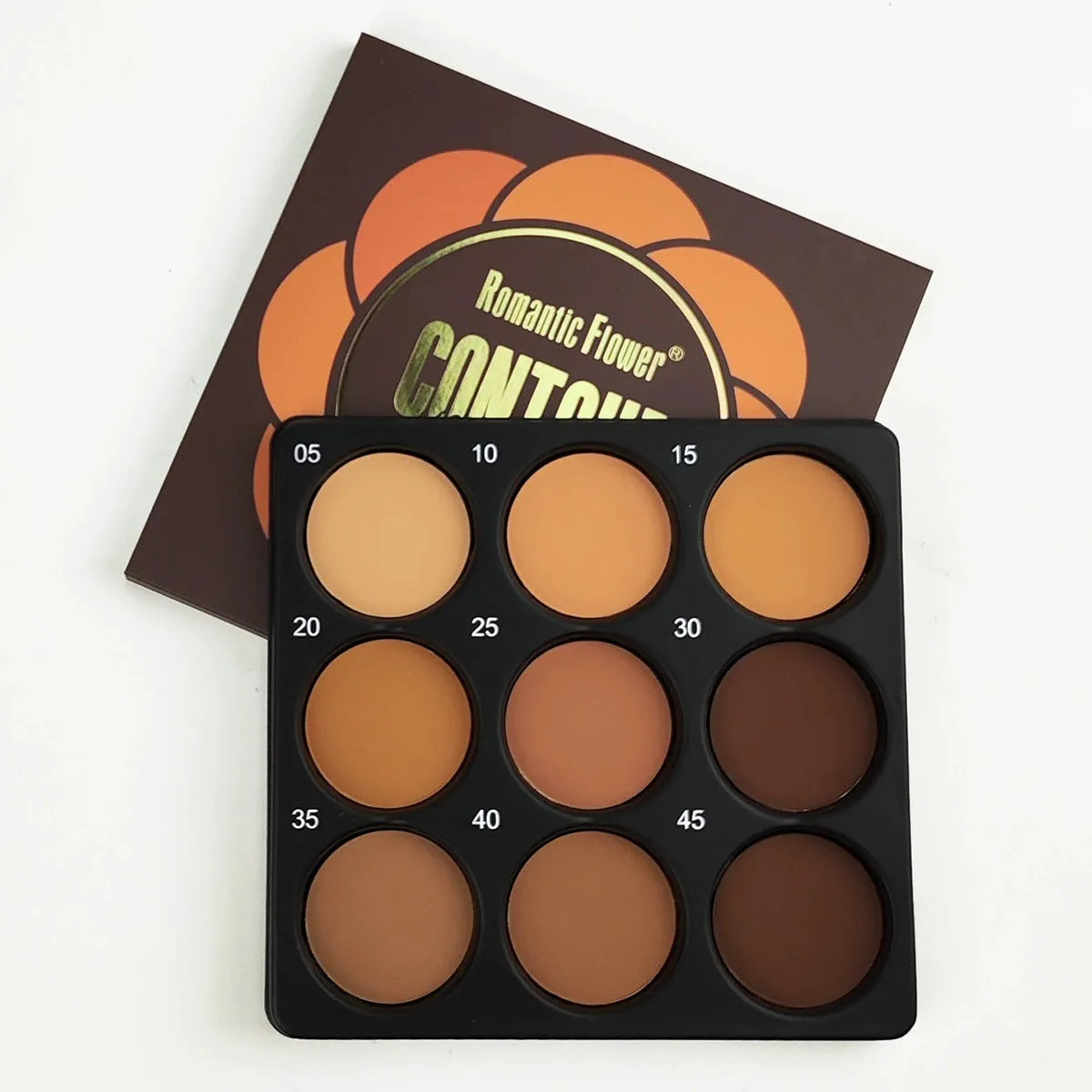 Dark matte makeup palette with nine waterproof colours in compact case