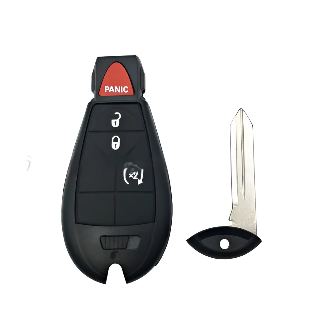 ABS brass replacement car key shell for Dodge and Chrysler vehicles, showing dimensions