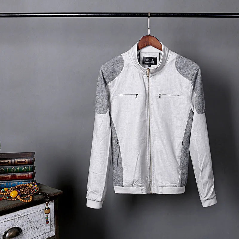 Men's thin cotton linen jacket in regular fit available sizes M to 6XL in heather gray, grass green, or blue colours