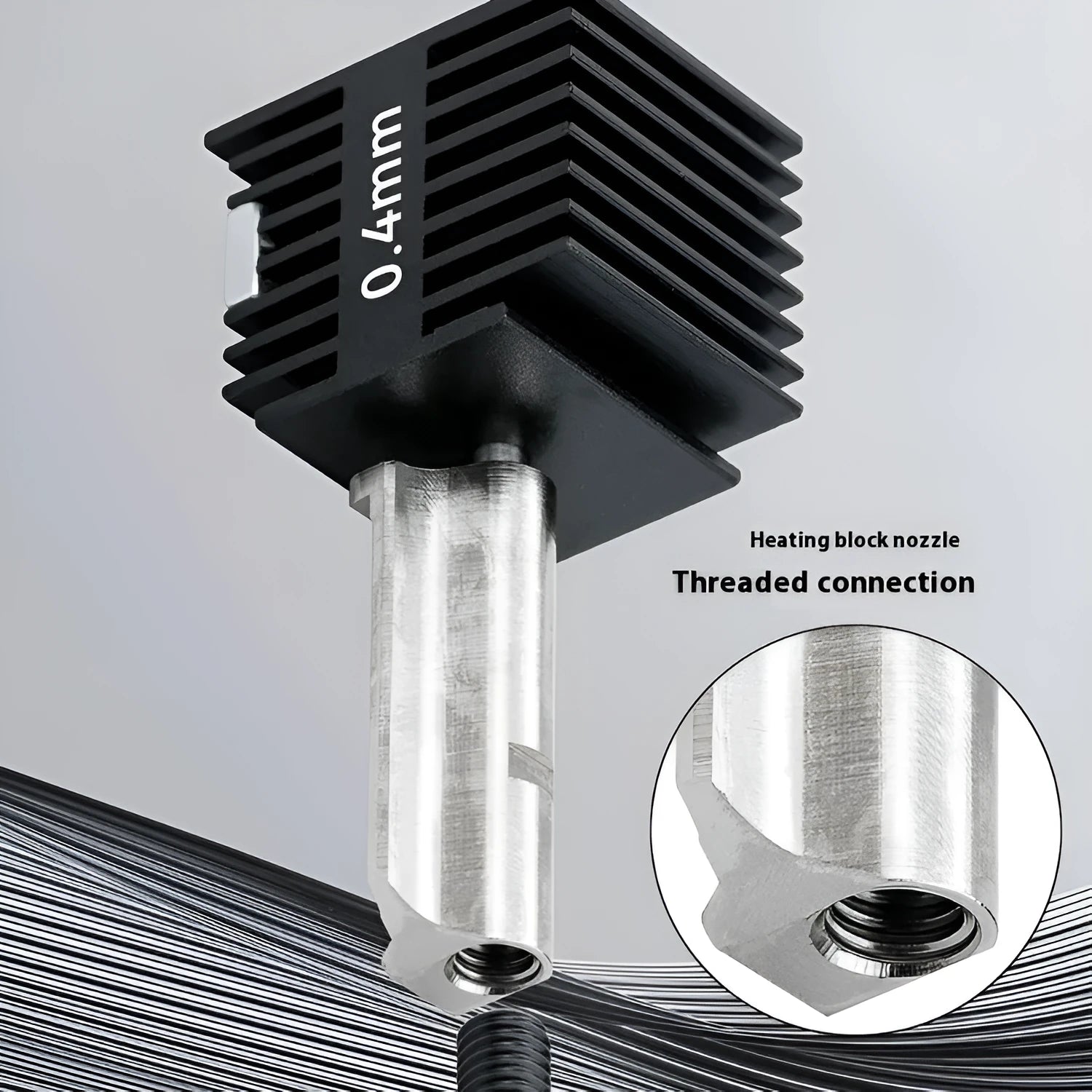 Bambu Lab A1 Mini hot end assembly with hardened steel nozzle and black silicone sock