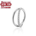 Titanium alloy fork style nose ring on a plain background showing silver, gold, black, and rose gold colour options.