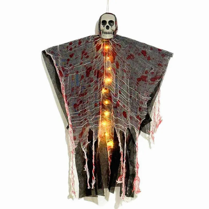 Blood-dyed luminous skull hanging ghost Halloween plastic ornament for outdoor decoration.