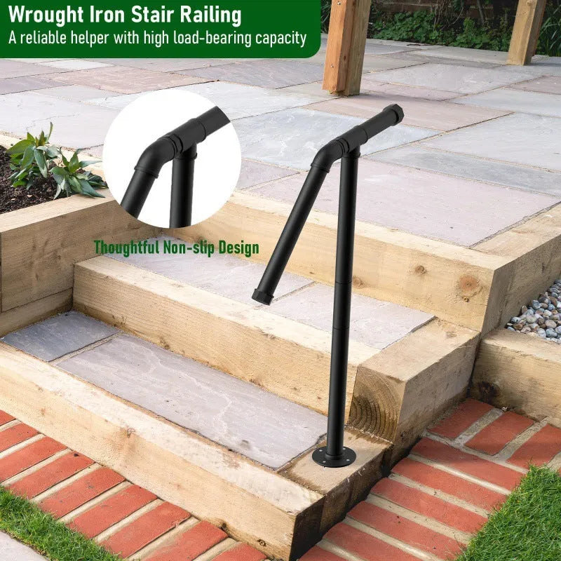 Black metal ladder support bracket for stairs in a minimalist American design.