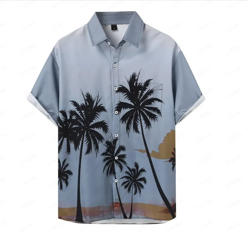 Hawaiian men's short-sleeved shirt with 3D printed floral pattern in regular fit