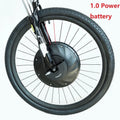 Yunzhilun 26 inch bicycle electric conversion kit showing hub motor wheel, lithium battery pack, and charger