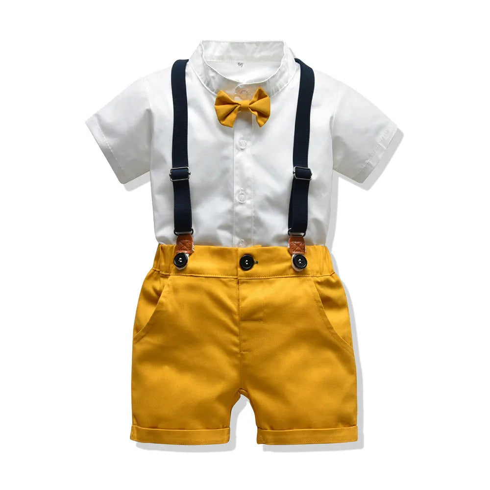 Cotton boy's trouser suit in blue with jacket and trousers on child