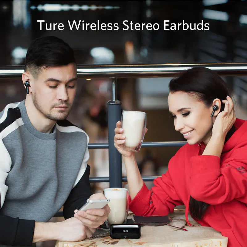 Black and white Bluetooth 5.0 TWS wireless earbuds with IPX5 waterproof rating