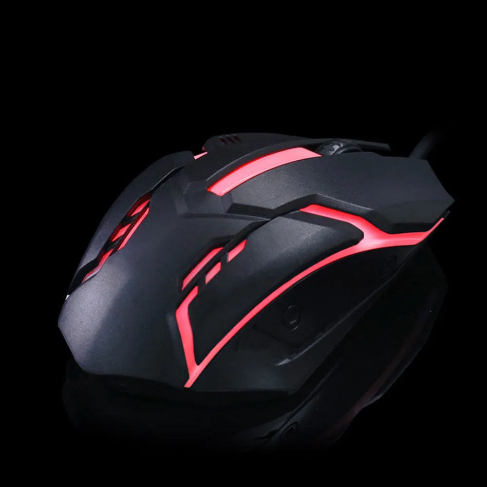 Wired computer mouse with colourful glow lighting and USB cable for desktop computers