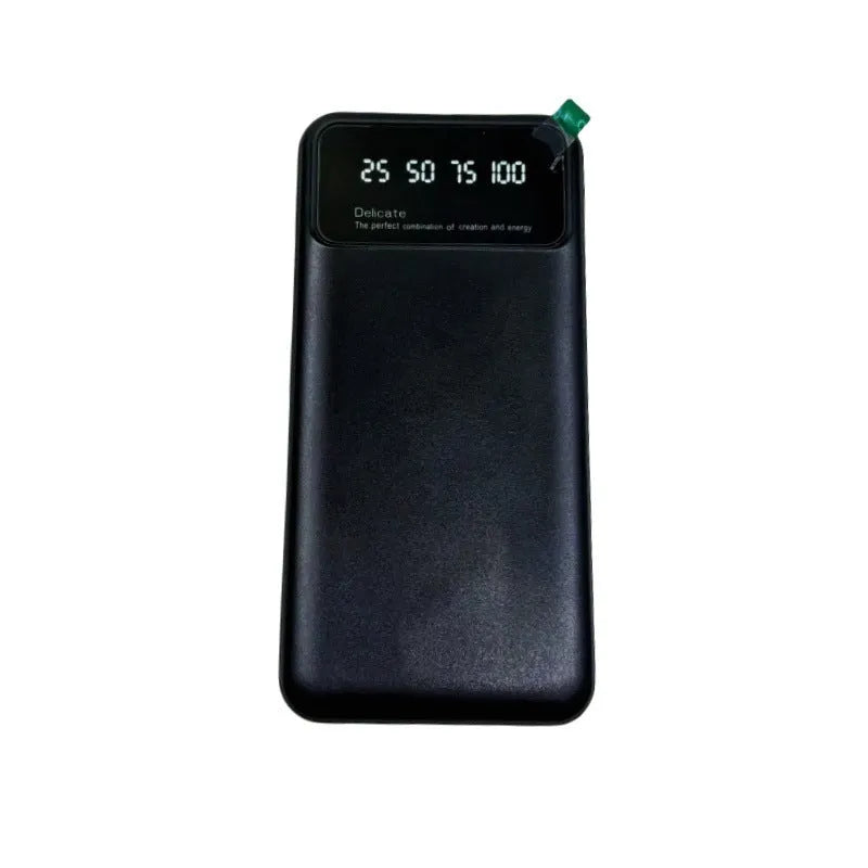 Black ultra-thin 10000mAh power bank showing compact 67x14x140mm dimensions